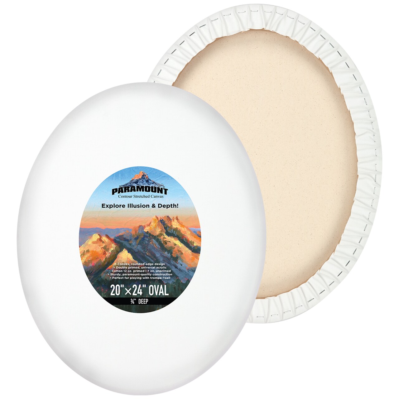Paramount Contour Convex Profile Stretched Canvas, 20x24" Oval Canvas, 3/4" Deep - Double Primed for Oil, Acrylic, and Mixed Media Art - 100% Cotton Duck Medium Texture